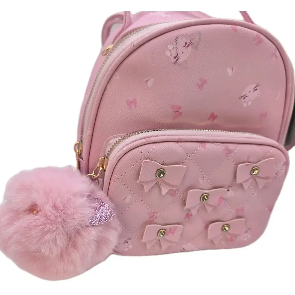 Under One Sky Pink Backpack Cat Ears Rhinestones NEW Bows 9x8x5